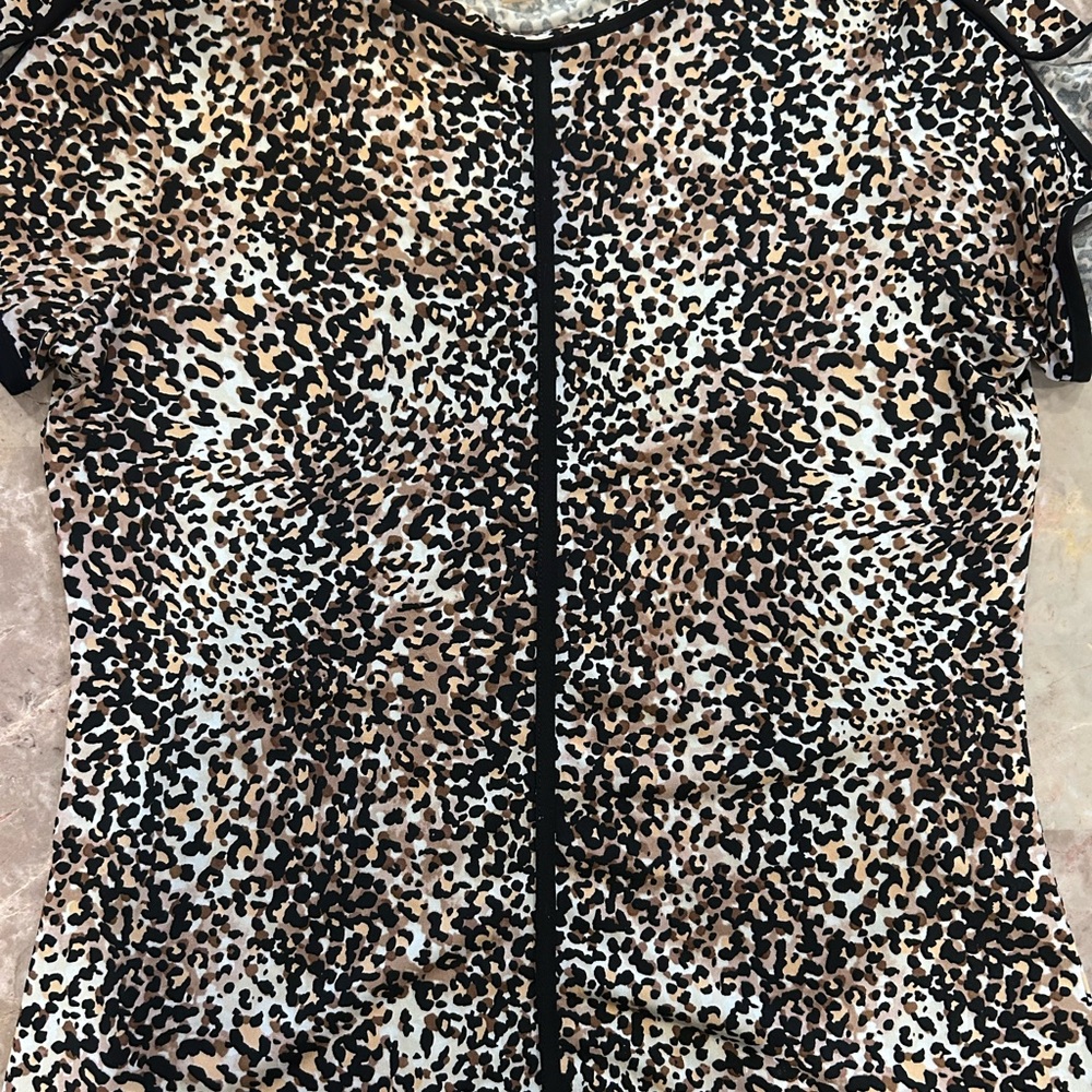 Calvin Klein Animal Print Blouse with Black Trim